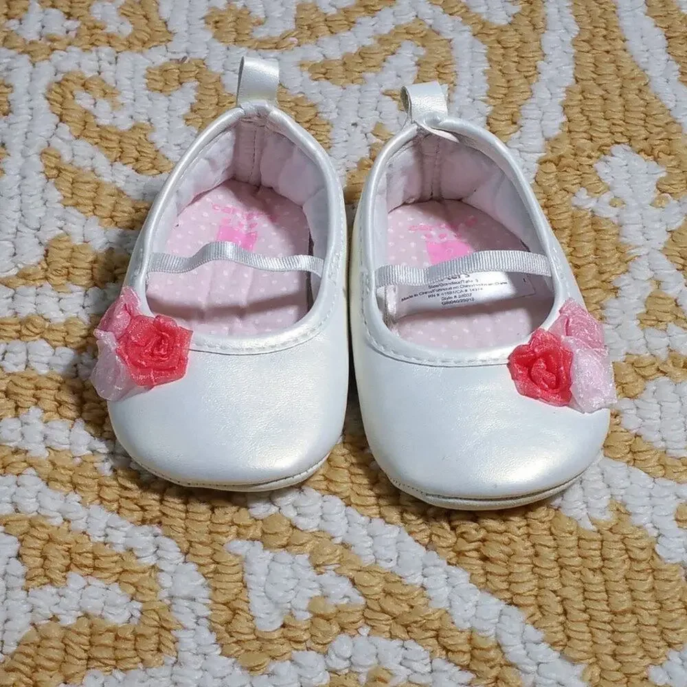 Carter's White Pink Mary Jane Shoes With Flowers 3 Months